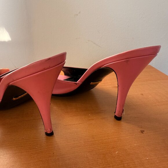 GUCCI Scarlet Pink Patent Leather Heel Mules Slides Sandals FW2019 Size 36.5 - Picture 5 of 7